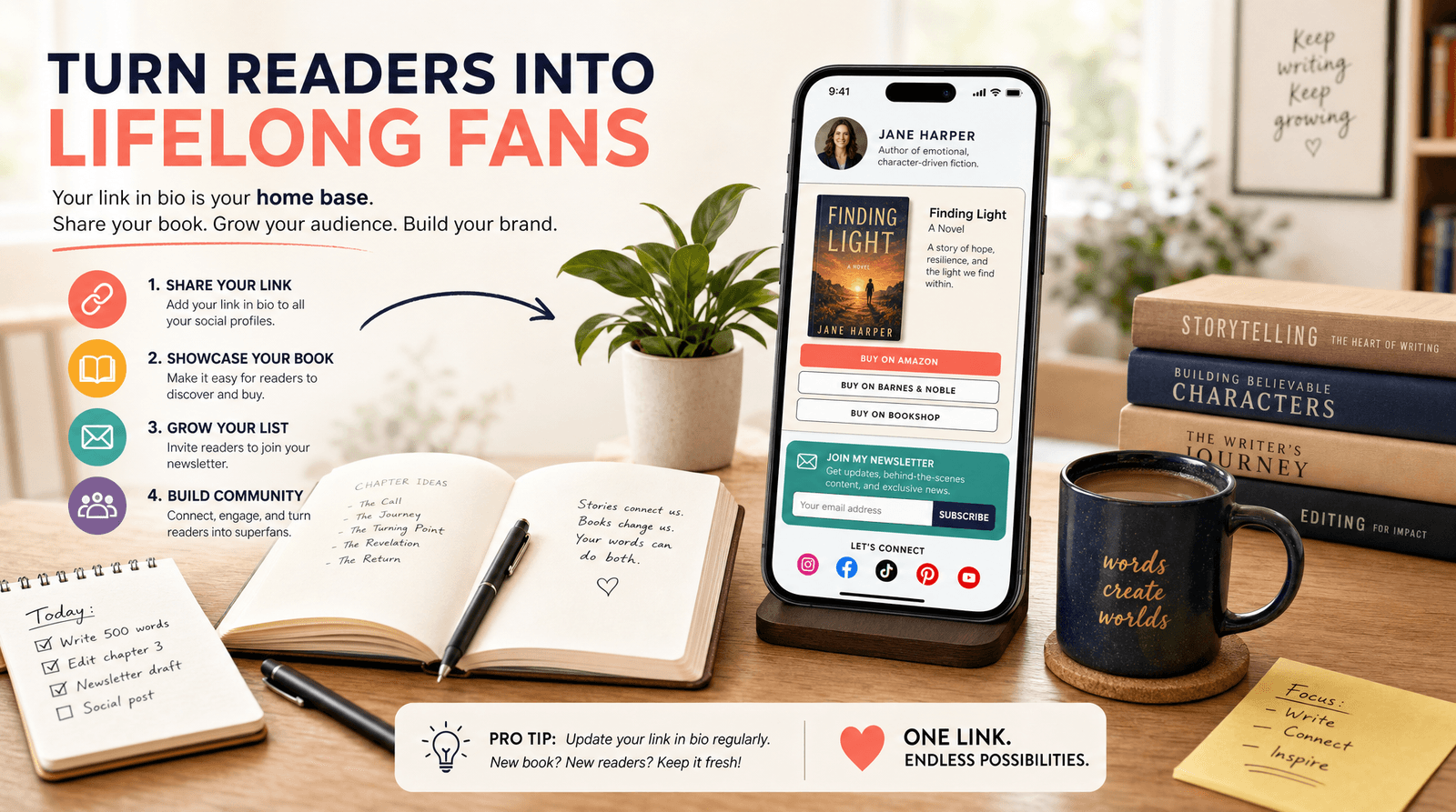 How Authors Can Use a Link-in-Bio to Turn Readers Into Buyers (and Keep Them)