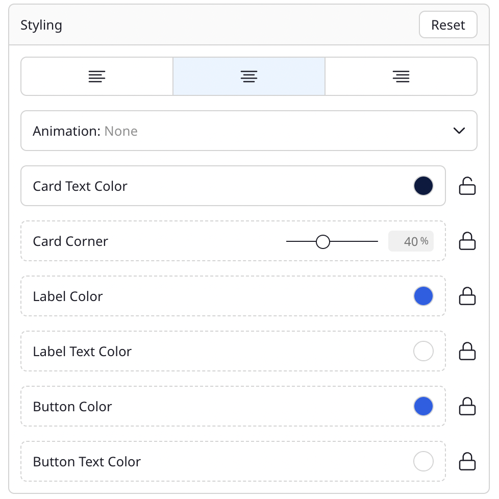 The Styling section in the block editor with lock icons