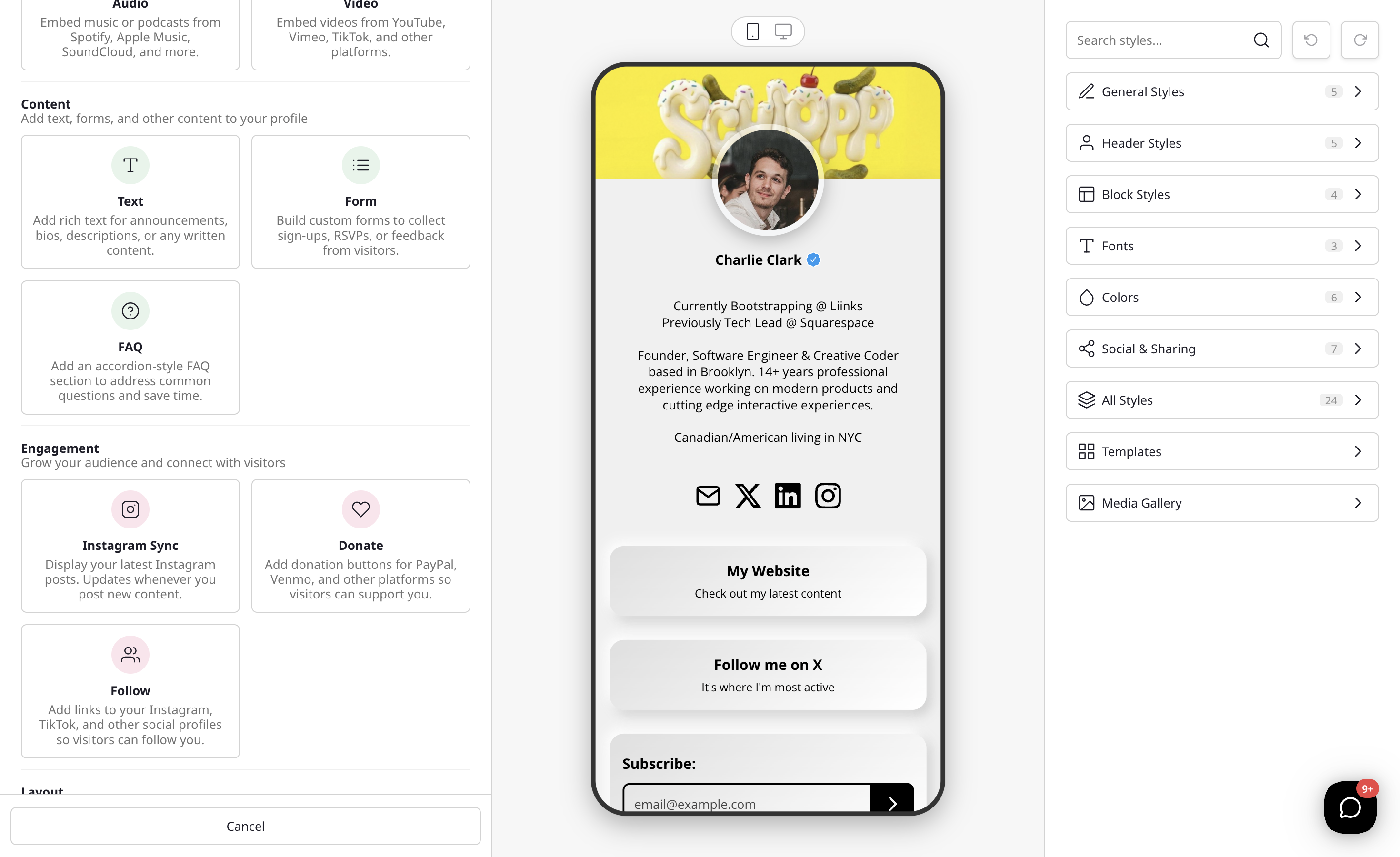 Add Block modal showing the FAQ option