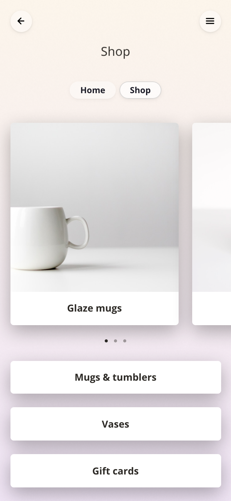 A profile's Shop page open, with page tabs at the top
