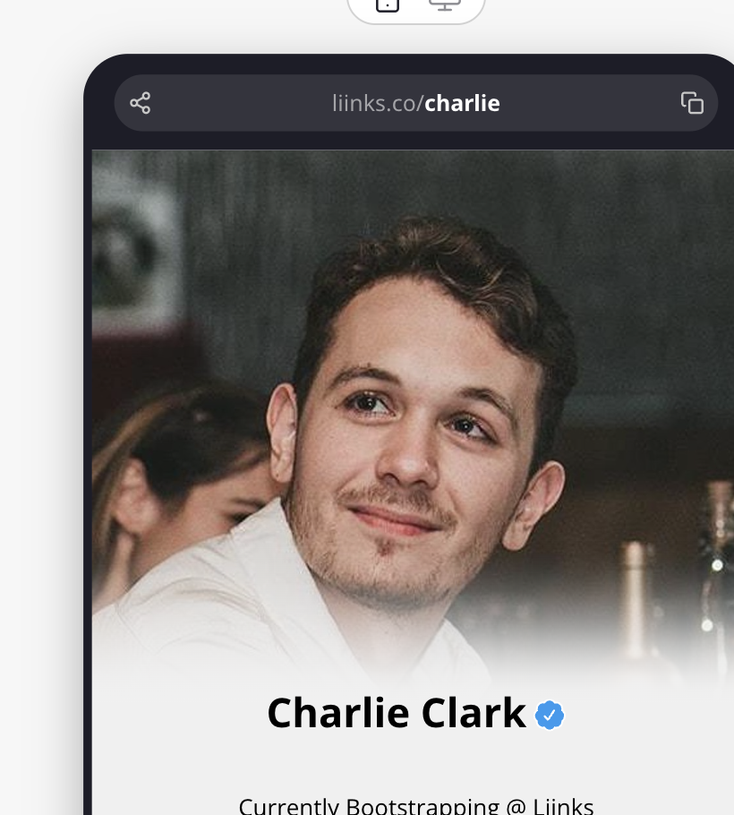 Your page URL in the bar at the top of the editor's live preview, with a share button on the left and a copy button on the right