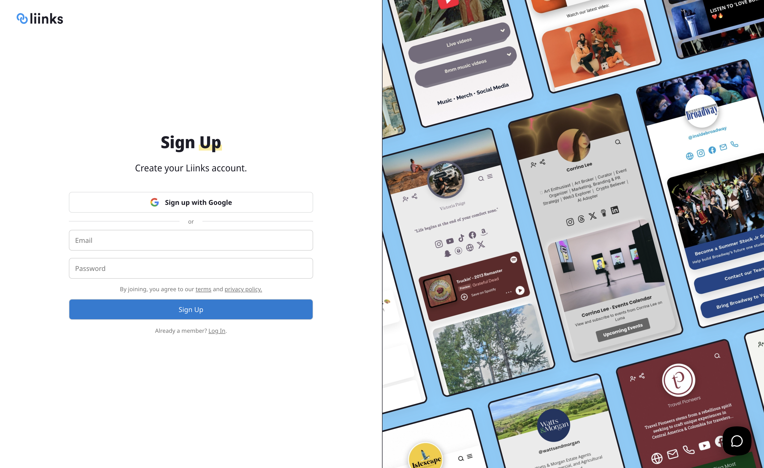 Signup page with Google sign-up button