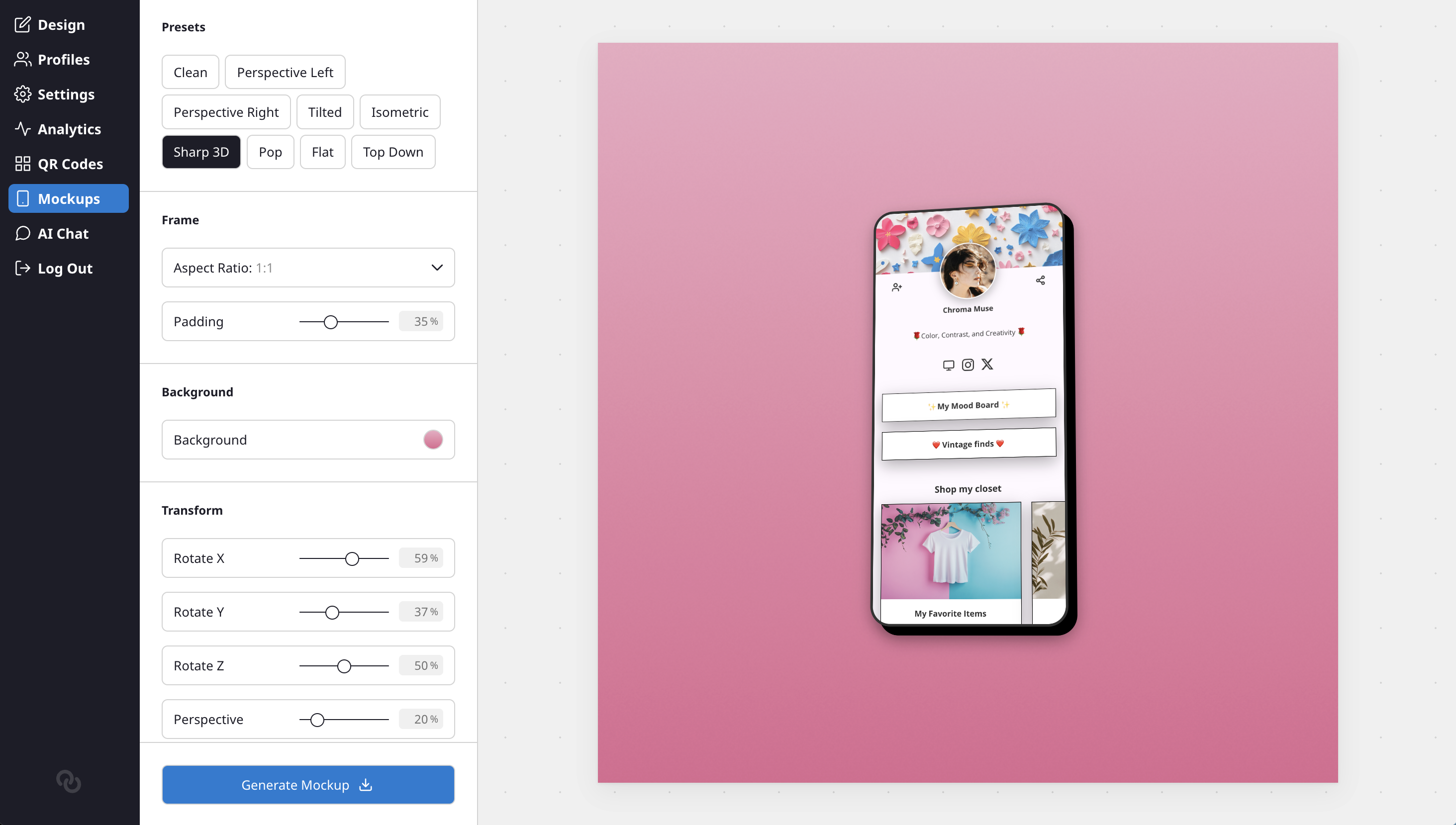 Mockup generator panel